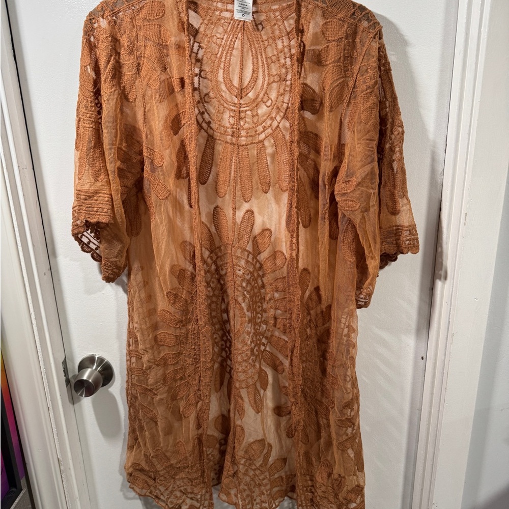 Lace duster kimono in earth tone brown - Picture 2 of 3